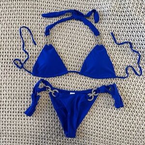 NWOT Vibrant Blue Bikini with Rhinestone Details NEW